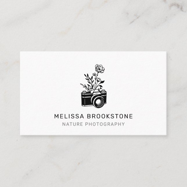Cartão De Visita Fotografia Da Câmera E Flores (Frente)