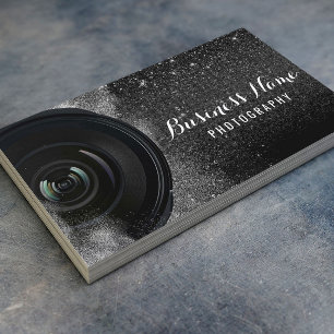Cartão De Visita Fotografia da câmera fotográfica Black Glitter