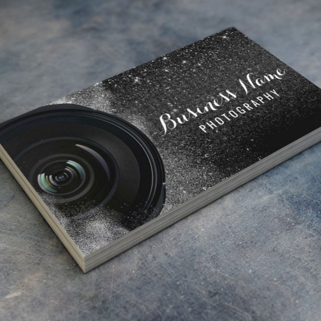 Cartão De Visita Fotografia da câmera fotográfica Black Glitter (Criador carregado)