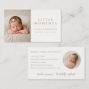 Cartão De Visita Fotografia de Bebê Elegante Marcas Neutras Suaves