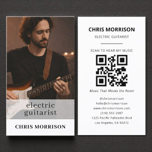Cartão De Visita Fotografia de Código QR de Músico Guitarrista Elét