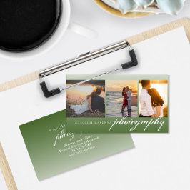 Cartão De Visita Fotografia de colagem verde-escura de 3 fotos