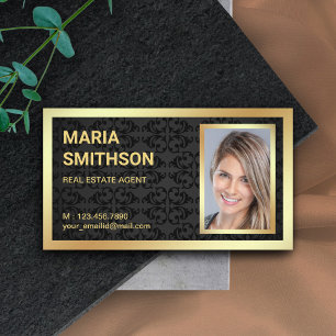Cartão De Visita Fotografia de Imobiliária em Papel Dourado com Cet