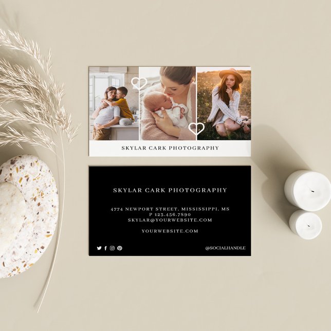 Cartão De Visita Fotografia de layout de 3 fotos modernas e mínimas (Criador carregado)