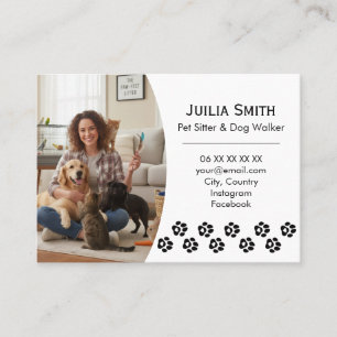 Cartão De Visita Fotografia de Pegada de Pata Moderna para Cão e Ga