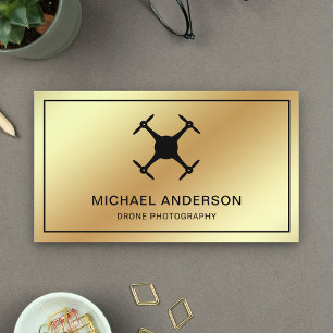 Cartão De Visita Fotografia do Drone Moderno Faux Gold Foil