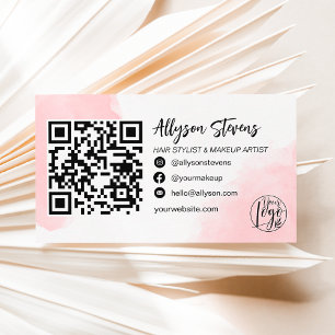 Cartão De Visita Fotografia do logotipo Qr do modelo pincelado rosa