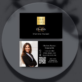 Cartão De Visita Fotografia do monograma preto-e-ouro logótipo Qr