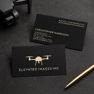 Cartão De Visita Fotografia do Operador de Drone Moderno Dourada