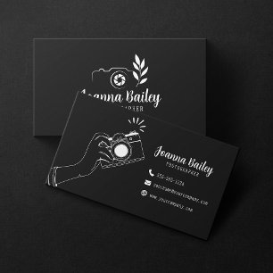 Cartão De Visita Fotografia Elegância Preto Branco Desenhado à Mão 