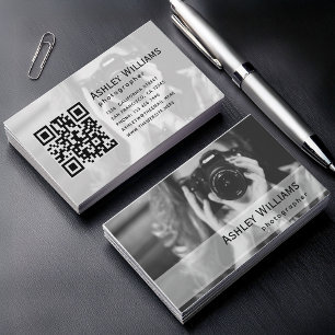 Cartão De Visita Fotografia em Preto e Branco e Código QR Fotógrafo