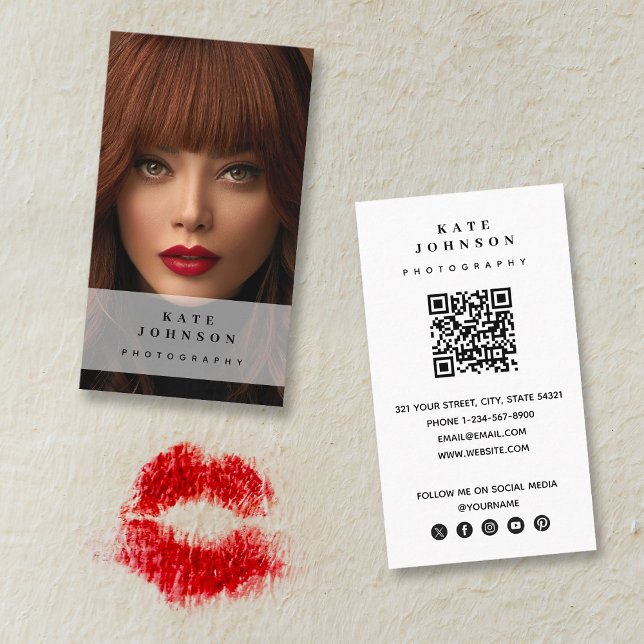 Cartão De Visita Fotografia Foto do Código QR da Mídia Social Moder (Photography Photo Modern Social Media QR Code Business Card)