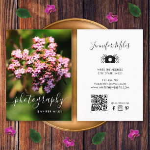 Cartão De Visita Fotografia Minimalista do Código QR Floral Elegant