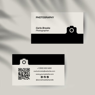Cartão De Visita Fotografia Minimalista Moderna Código QR Preto Bra