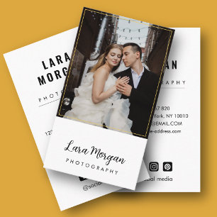 Cartão De Visita Fotografia Minimalista Moldura Dourada