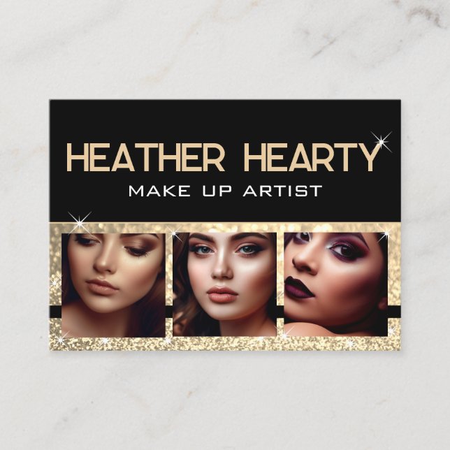 Cartão De Visita Fotografia Modelo Luxury Dourado Glitter Stars (Frente)