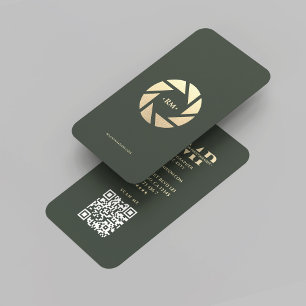 Cartão De Visita Fotografia moderna Dourada Lente Verde