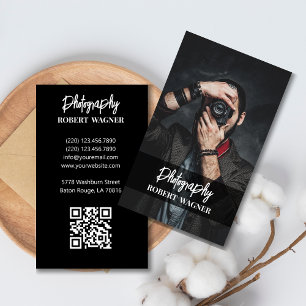 Cartão De Visita Fotografia Moderna e Simples Código QR Profissiona