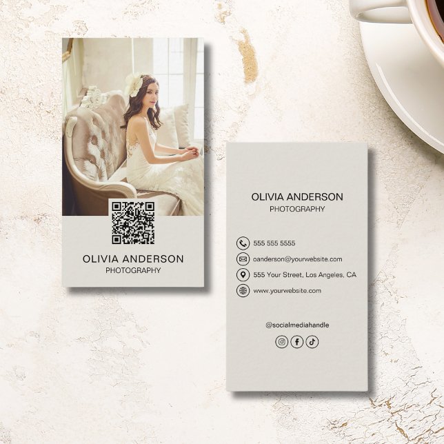 Cartão De Visita Fotografia Moderna QR Code Fotógrafo (Modern Photography QR Code Photographer Business Card)