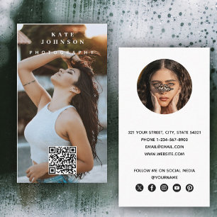 Cartão De Visita Fotografia Moderno Minimalista Código QR de Foto S