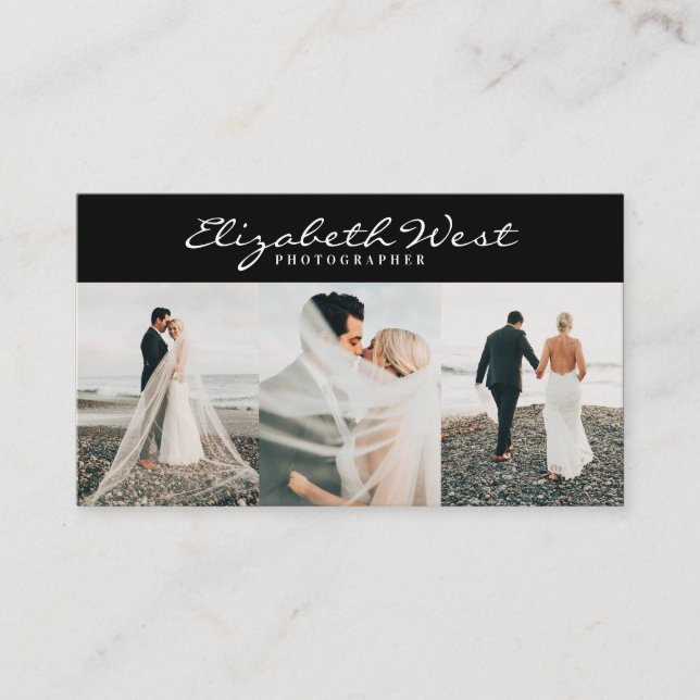 Cartão De Visita Fotografia negra moderna caligrafia de tendências (Frente)