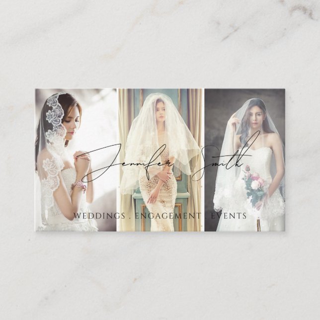 Cartão De Visita Fotografia Personalizada de Script Elegante Boho (Frente)