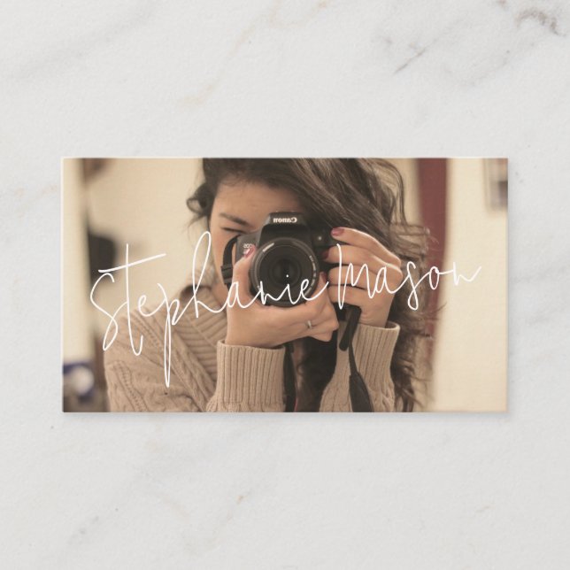 Cartão De Visita Fotografia Personalizada de Script Minimalista mod (Frente)