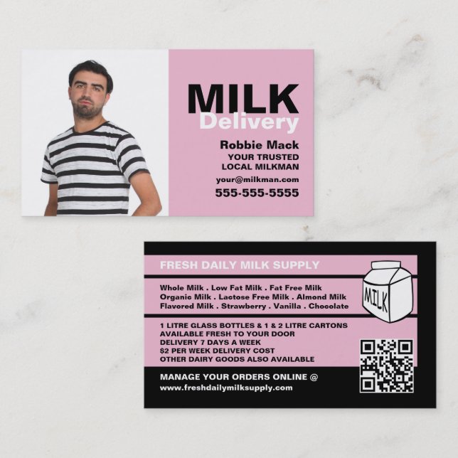 Cartão De Visita Fotografia Personalizada, Entrega de Milkman/Mulhe (Frente/Verso)
