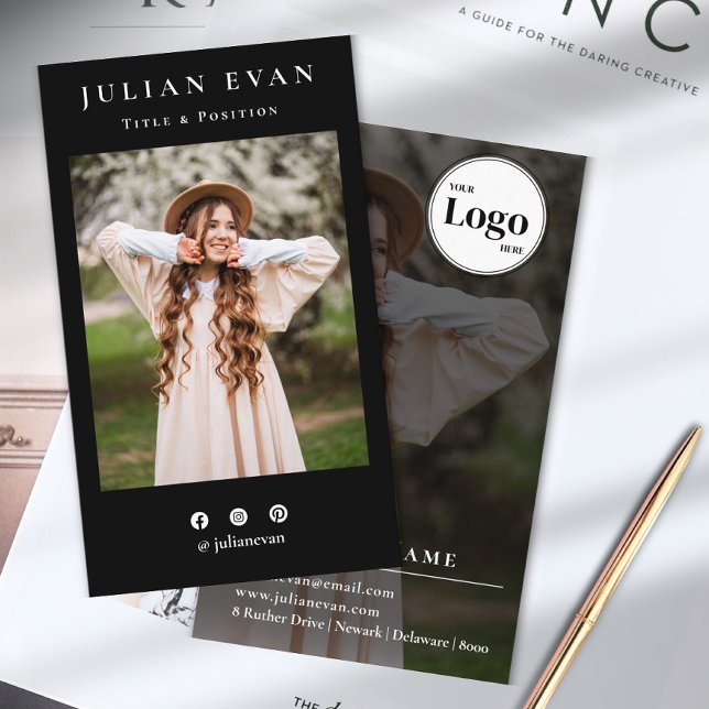 Cartão De Visita Fotografia Preta de Perfil Profissional (Criador carregado)