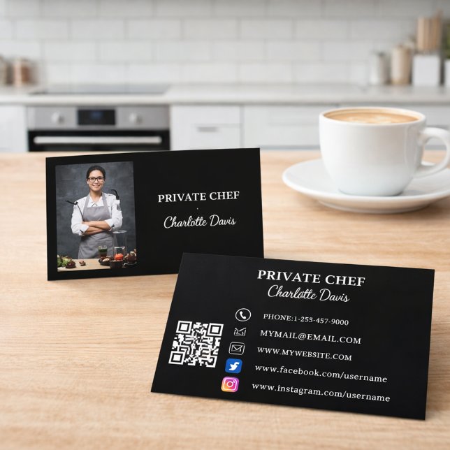 Cartão De Visita Fotografia preto e branco de chef particular códig (Criador carregado)