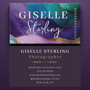 Cartão De Visita Fotografia Purple Dourada Modern Watercolor