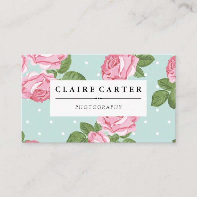 Cartão De Visita Fotografia Rosas e Bolinhas (Frente)