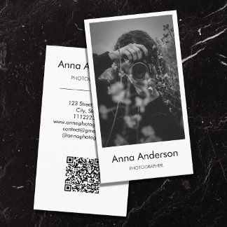 Cartão De Visita Fotografia Vertical Moderna Fotógrafo de Código QR
