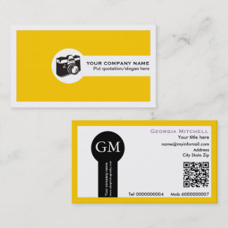 Cartão De Visita Fotógrafo câmera e código QR amarelo