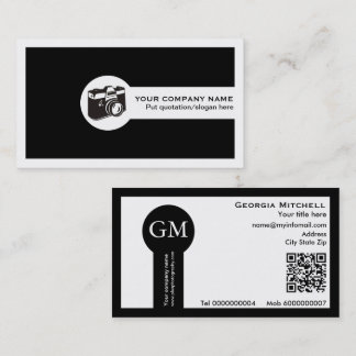 Cartão De Visita Fotógrafo câmera e código QR preto e branco