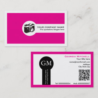 Cartão De Visita Fotógrafo câmera e código QR rosa quente