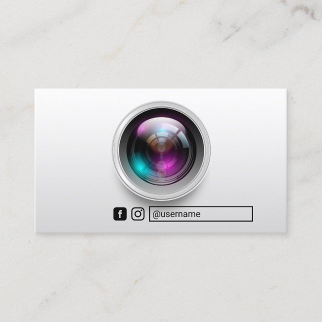 Cartão De Visita Fotógrafo Câmera Lente Fotografia Mídia social (Frente)