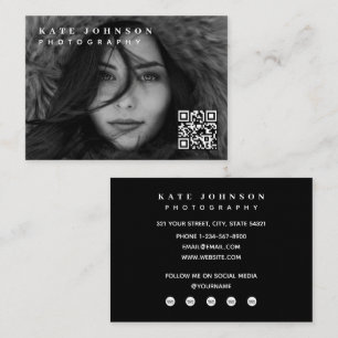 Cartão De Visita Fotógrafo Código QR de Foto Mínima Mídia Social