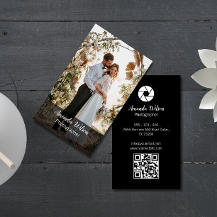 Cartão De Visita Fotógrafo de Casamento Código QR de Foto Floral