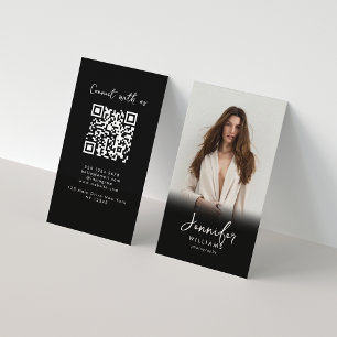 Cartão De Visita Fotógrafo de Código QR de Foto Preto de Script Mod