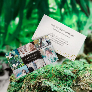 Cartão De Visita Fotógrafo de Colagem de Fotos Preta de Pontos Dour