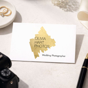 Cartão De Visita Fotógrafo de Luxo Logotipo Mínimo Dourado Branco
