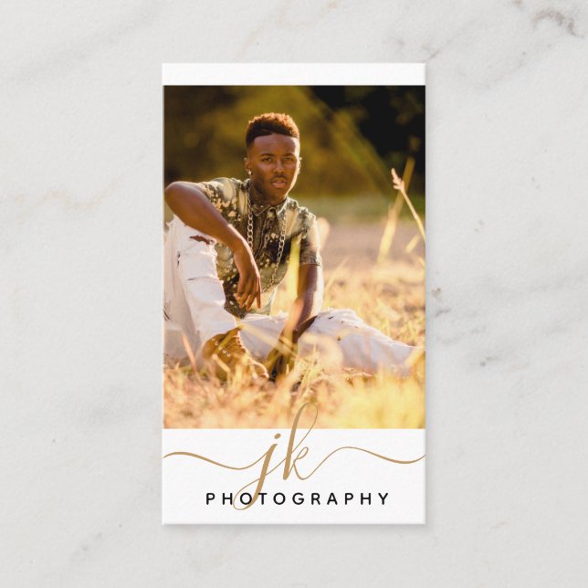 Cartão De Visita Fotógrafo de Monograma de Iniciais de Script Moder (Frente)