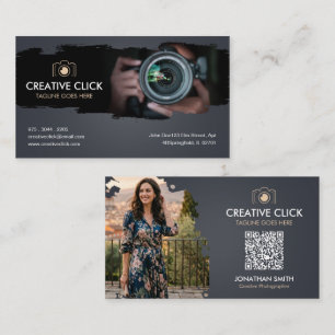 Cartão De Visita Fotógrafo de Watercolor Moderno Código QR Empresar