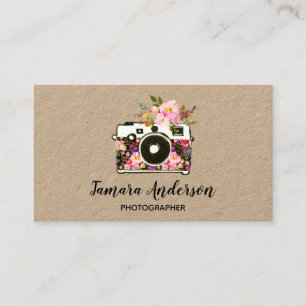 Cartão De Visita Fotógrafo floral cor-de-rosa profissional Kraft d