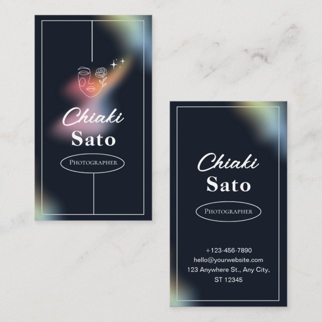 Cartão De Visita Fotógrafo Minimalista de Sobreposição Preta (Frente/Verso)