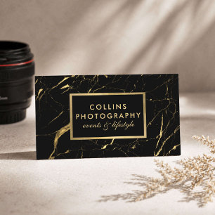 Cartão De Visita Fotógrafo Moderno Mármore Preto Dourado