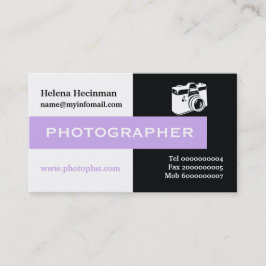 Cartão De Visita Fotógrafo preto, branco, lavanda