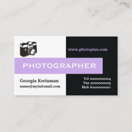 Cartão De Visita Fotógrafo preto, branco, lavanda