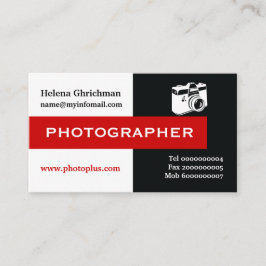 Cartão De Visita Fotógrafo preto, branco, vermelho, atraente para o